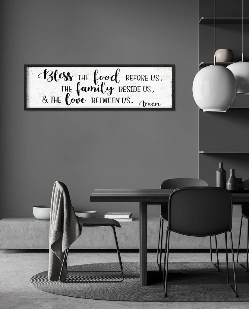 Bless the Food Before Us Wall Decor: Christian Bible Verse Wall Art Farmhouse Kitchen Dining Room Framed laque with