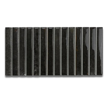 Scandia Glossy Black 4.5x9 Ribbed Porcelain Wall Tile, 3D KitKat Fluted Decorative Tile Backsplash, Bathroom, Shower