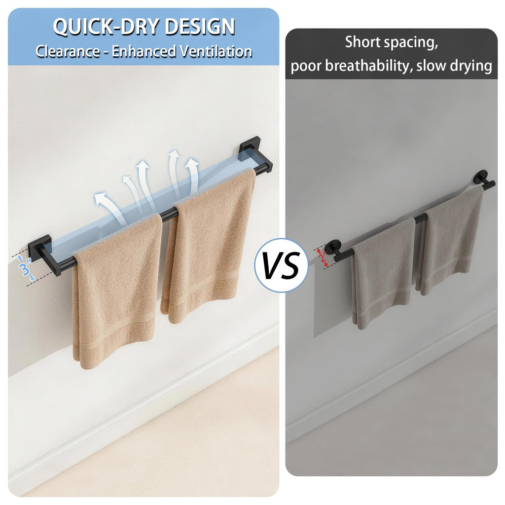 Towel Bar, 24" 2 Pack Wall Mounted Towel Rack, Black