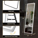 Full Length Mirror with LED Lights, 65"x21" Lighted Floor Mirror with Dimming & 3 Color Lighting, Stand , Dressing Room
