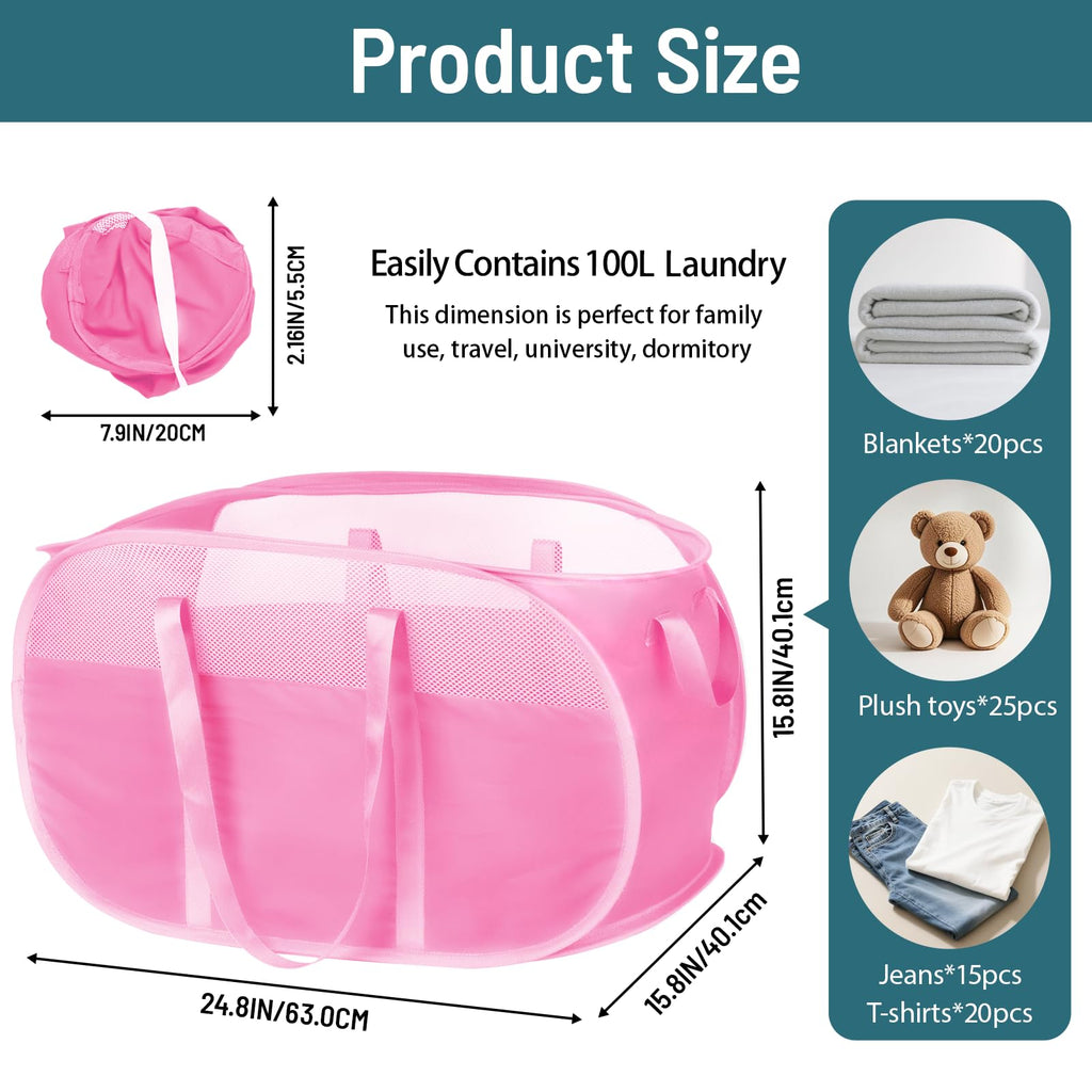 Collapsible Laundry Baskets, Tear Proof Pop Up Laundry Hamper with Dual Handles, Large Foldable Laundry Basket