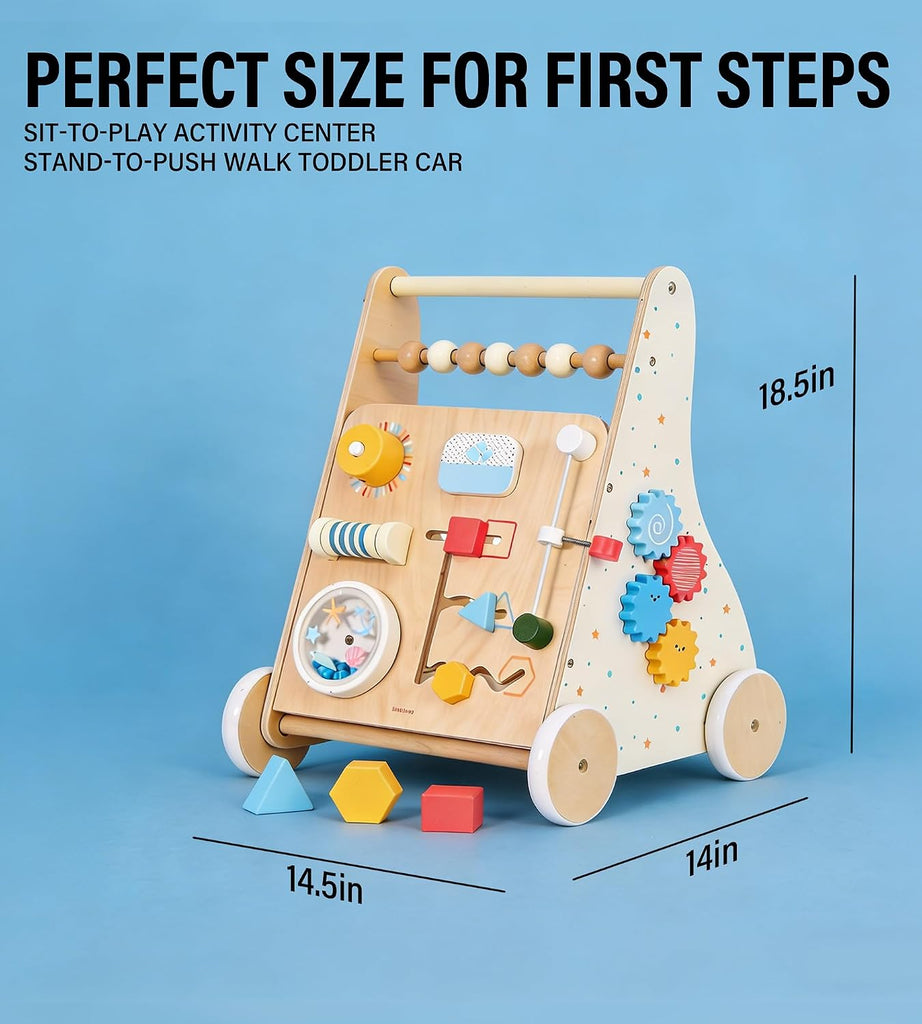 Wooden Baby Push Walker, in-1 Montessori Activity Center