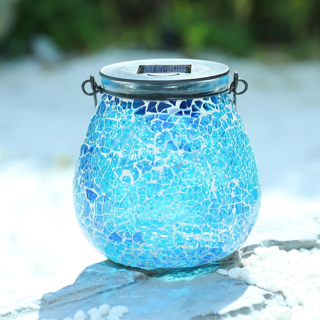 Outdoor Solar Lantern Waterproof Mosaic Glass Hanging Garden Light