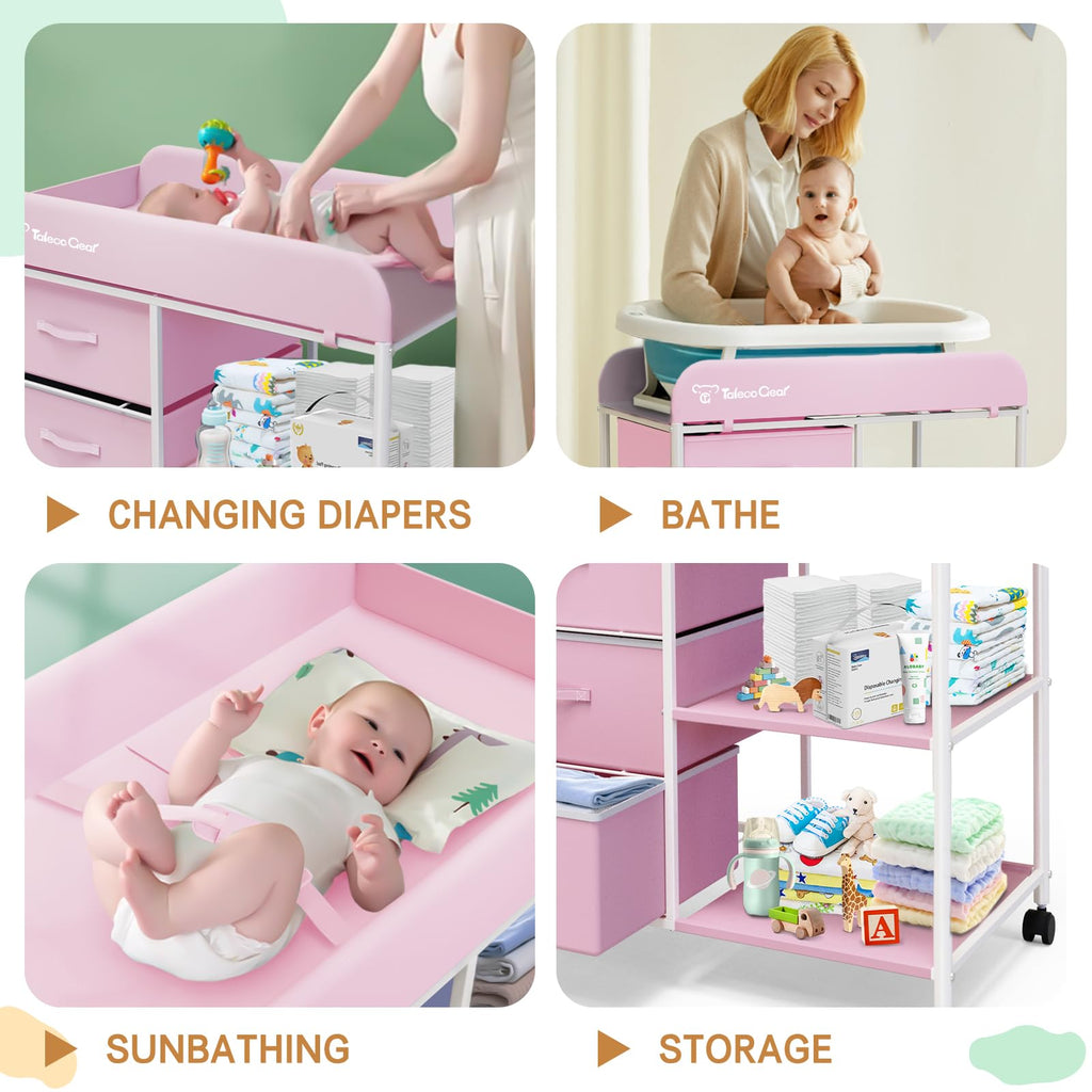 Baby Changing Table, Portable Changing Table, Diaper Changing Station with Waterproof Pad, Changing Table Dresser