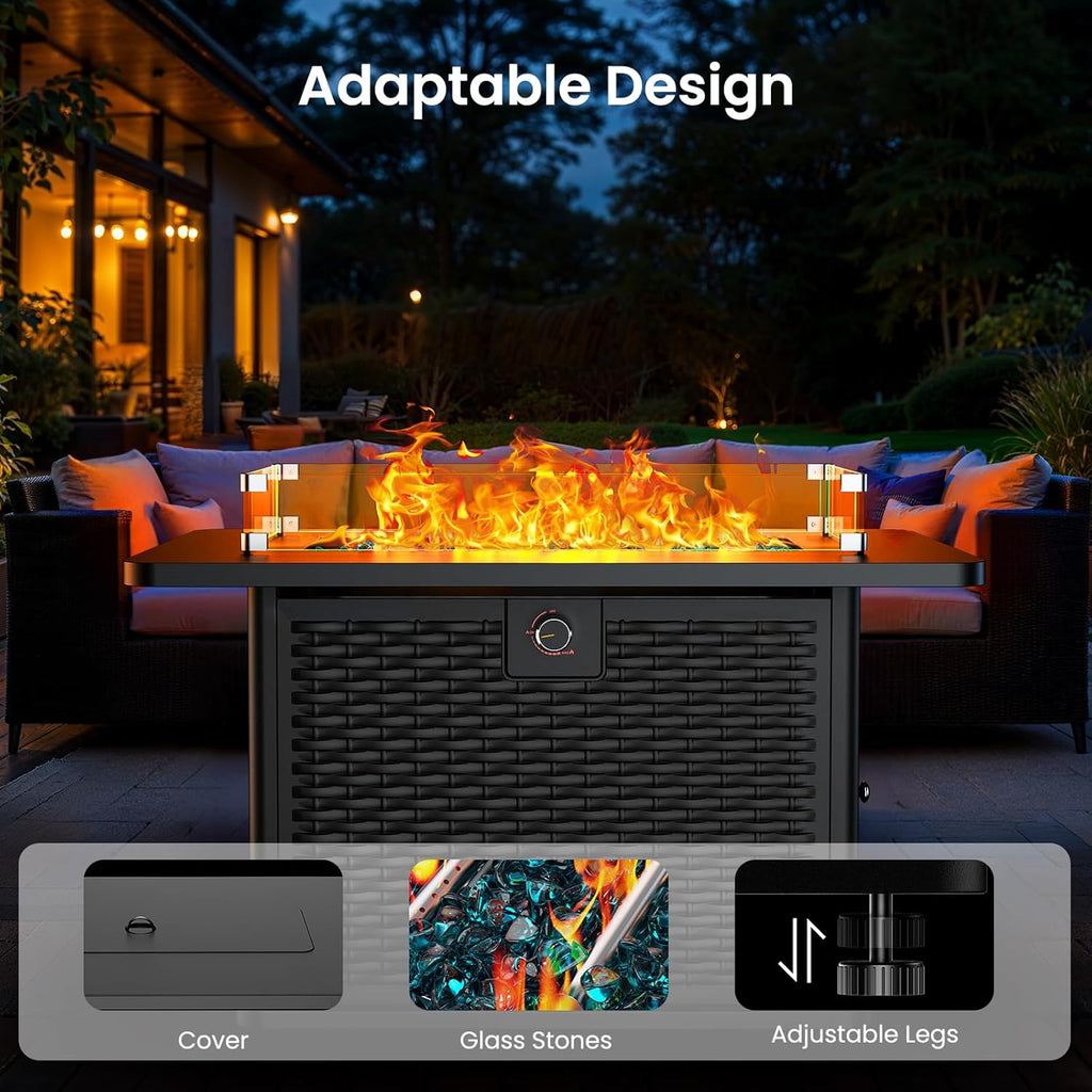 43-Inch Rectangular Propane Fire Pit with 60,000 BTU Output, Fire Pit Table Premium Gas for Outside Patio with 304 Stainless Steel H-Burner, Glass - Image 5