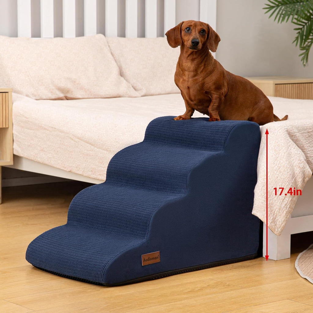 Dog Steps for Bed or Couch, 4-Step Pet Stairs Ramp for Small Dogs