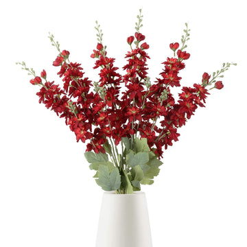 6PCS Red Artificial Flowers 33" Larkspur Silk Flowers Long Stem Artificial Flowers for Tall Vase Wedding Centerpieces