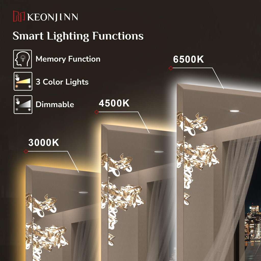 48"x36" Large Backlit Mirror Bathroom, Tempered Glass Beveled Edge