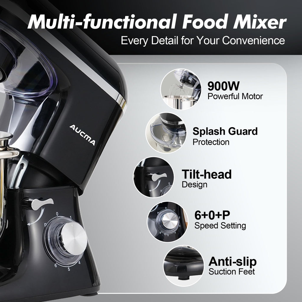 Stand Mixer,8QT 900W 6-Speed Tilt-Head Food Mixer, Kitchen Electric Mixer with Dough Hook, Wire Whip & Beater