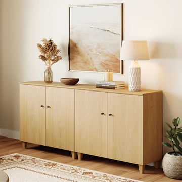71" Wide Sideboard Buffet Table with Doors, Large Oak Buffet Cabinet