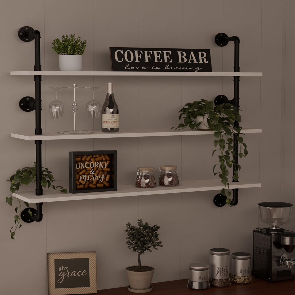 Industrial Pipe Shelving Rustic White Pipe Wall Shelves Industrial Shelves with Wood Planks Floating Shelves 48 Inch