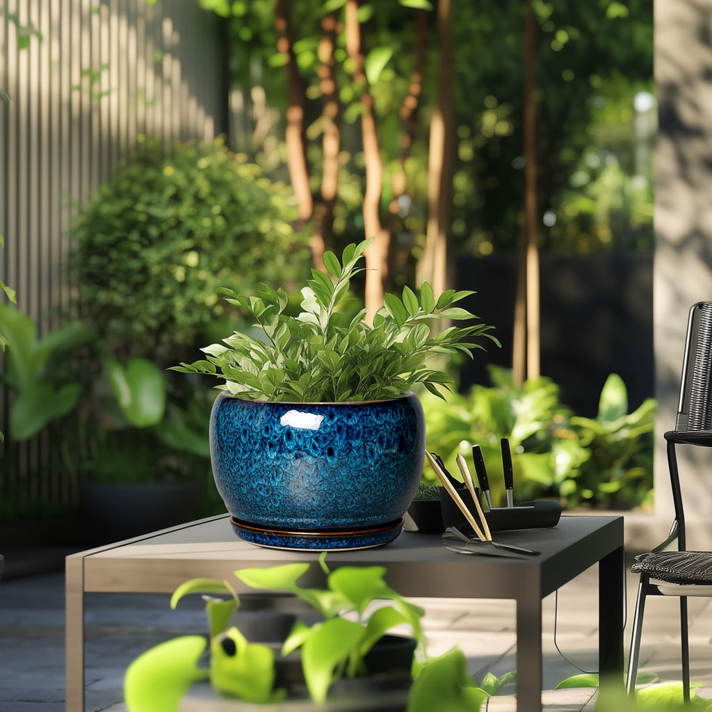 10 Inch Plant Pot - Ceramic Planter Pot with Drainage Hole and Saucer, Decorative Plant Pot for Indoor Outdoor