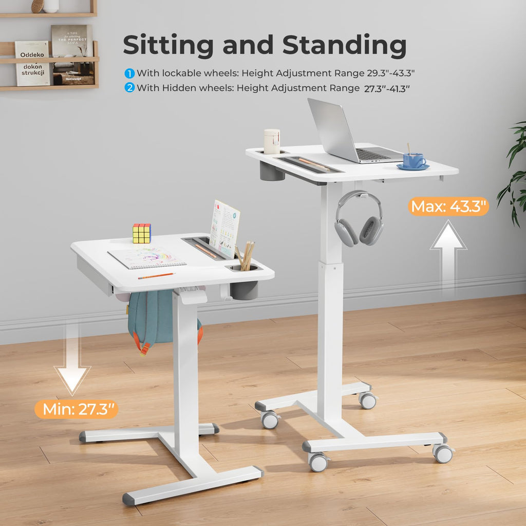 28" Mobile Standing Desk with Drawer, Portable Laptop Desk