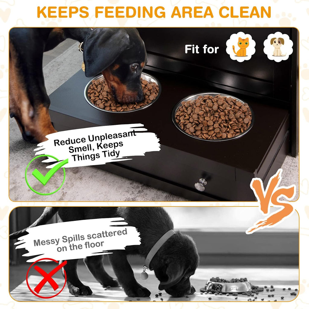 Pet Feeder Station, Dog Food Storage Container With Double Pull Out Bowls, Food Toy Organizer Cabinet, Feeding