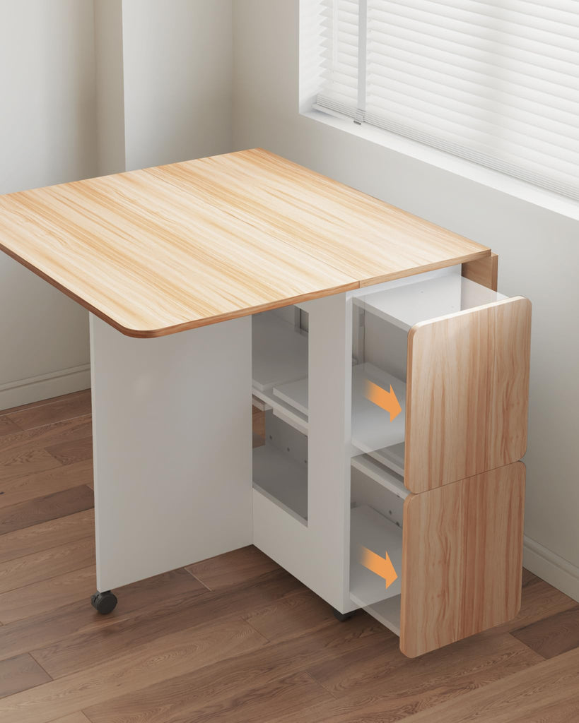 Folding Dining Table with 4 Chairs for Small Spaces, Oak and White