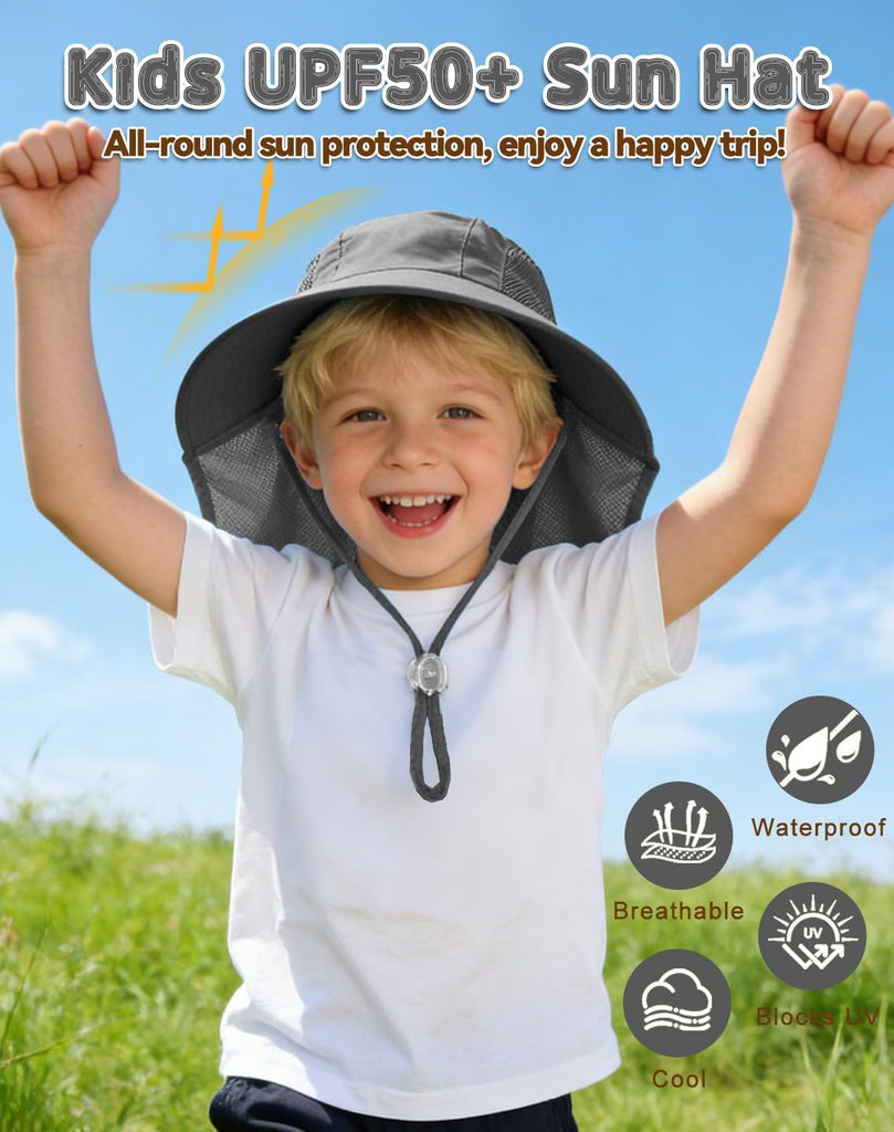 Kids Sun Hat with Neck Flap UV Protection Summer Toddler Beach Hat Unisex Ponytail Hat Wide Brim Fishing Hat