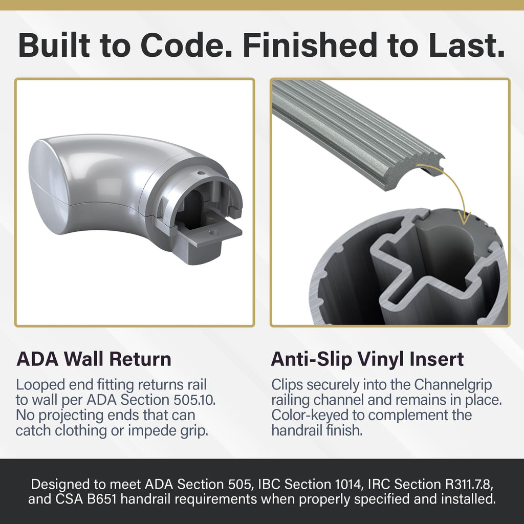 Champagne 14ft ADA Handrail Kit - Complete Indoor/Outdoor Stair Handrail - 1.6" Round Satin-Anodized Aluminum Railing