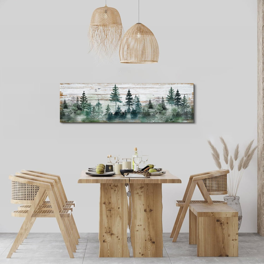 Farmhouse Pine Tree Wall Art Forest Wall Decor Rustic Wood Mountain Picture Canvas Prints Kitchen Cab Decor Vintage