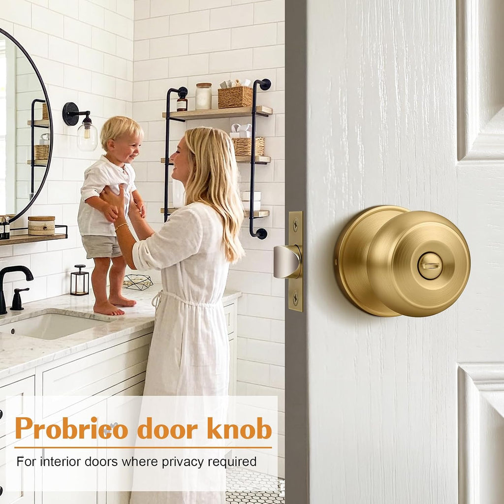 Champagne Bronze Door Knobs Bathroom, Interior Door Knob with Round Ball, Champagne Privacy Door Knob, 6 Pack