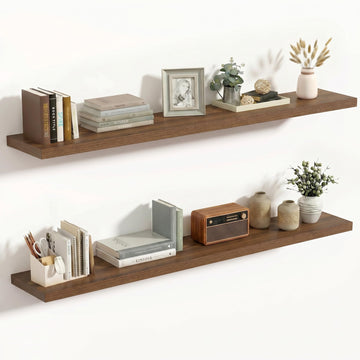 10 Inch Deep Floating Shelves for Wall 48" Set of 2, Walnut