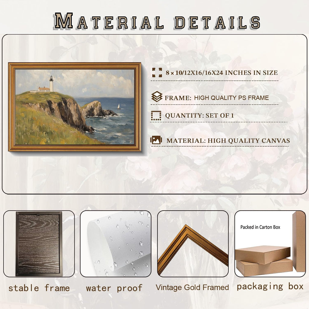Gold Framed Wall Art Vintage Lighthouse Canvas Art Prints