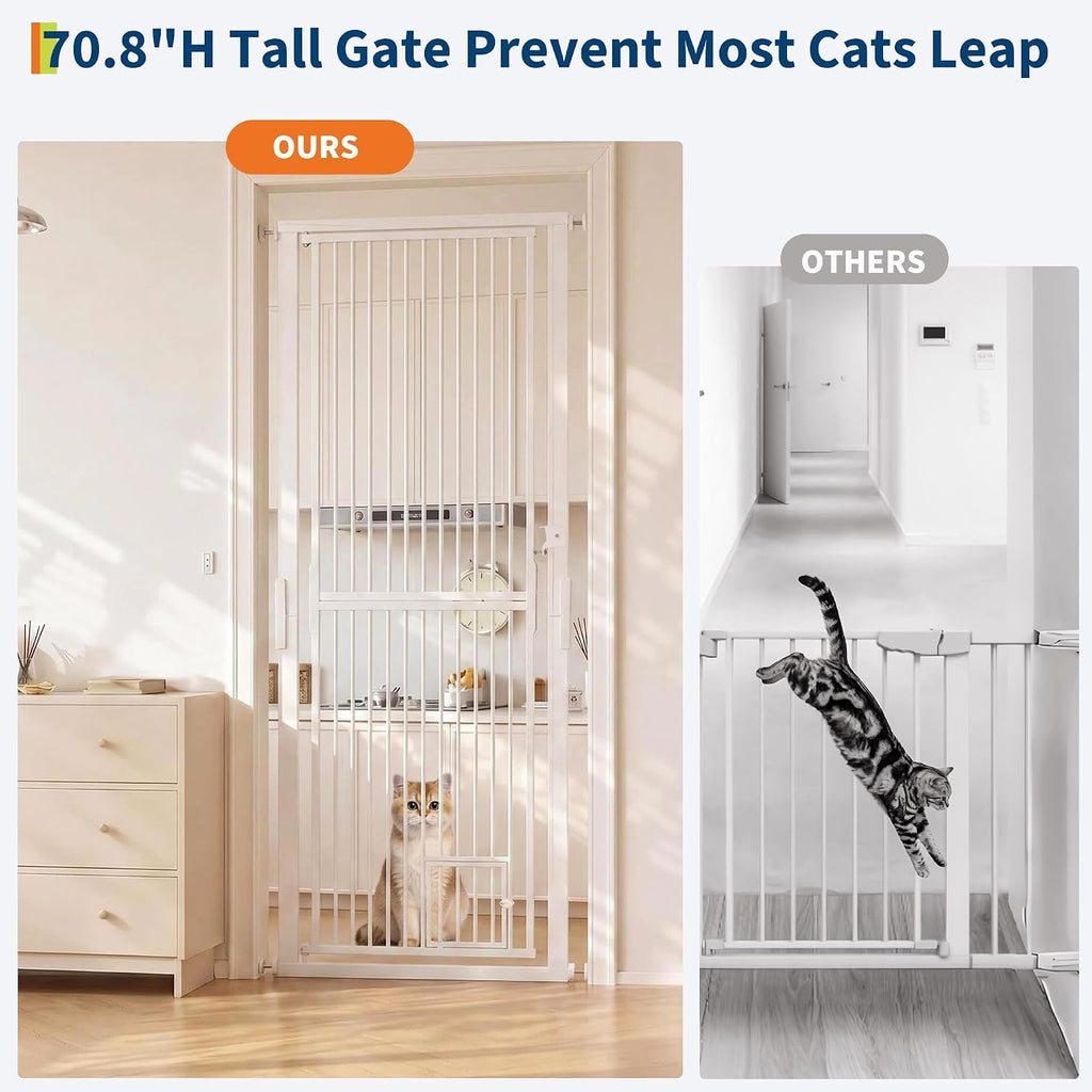 71'' Extra Tall Cat Gate for Doorway, 30.3"-40.9" Width Adjustable