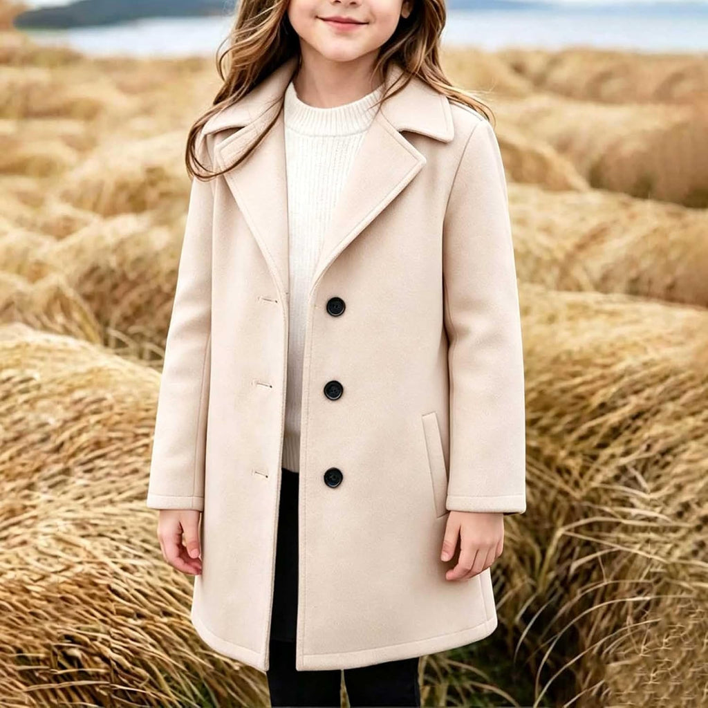 Girls Dress Coats Button Down Fall Trench Coat with Pockets