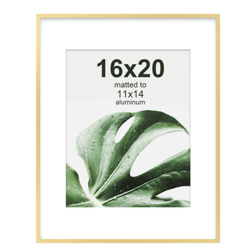16"x20" with 11"x14" Mat - Brass Gold Deluxe Modern Aluminum Picture Frame with Tempered Glass and Removable Mat