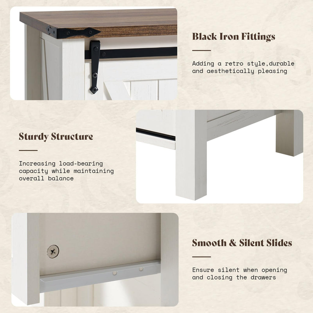 31.5" Farmhouse 5-Drawer Dresser with Barn Doors, Distressed White
