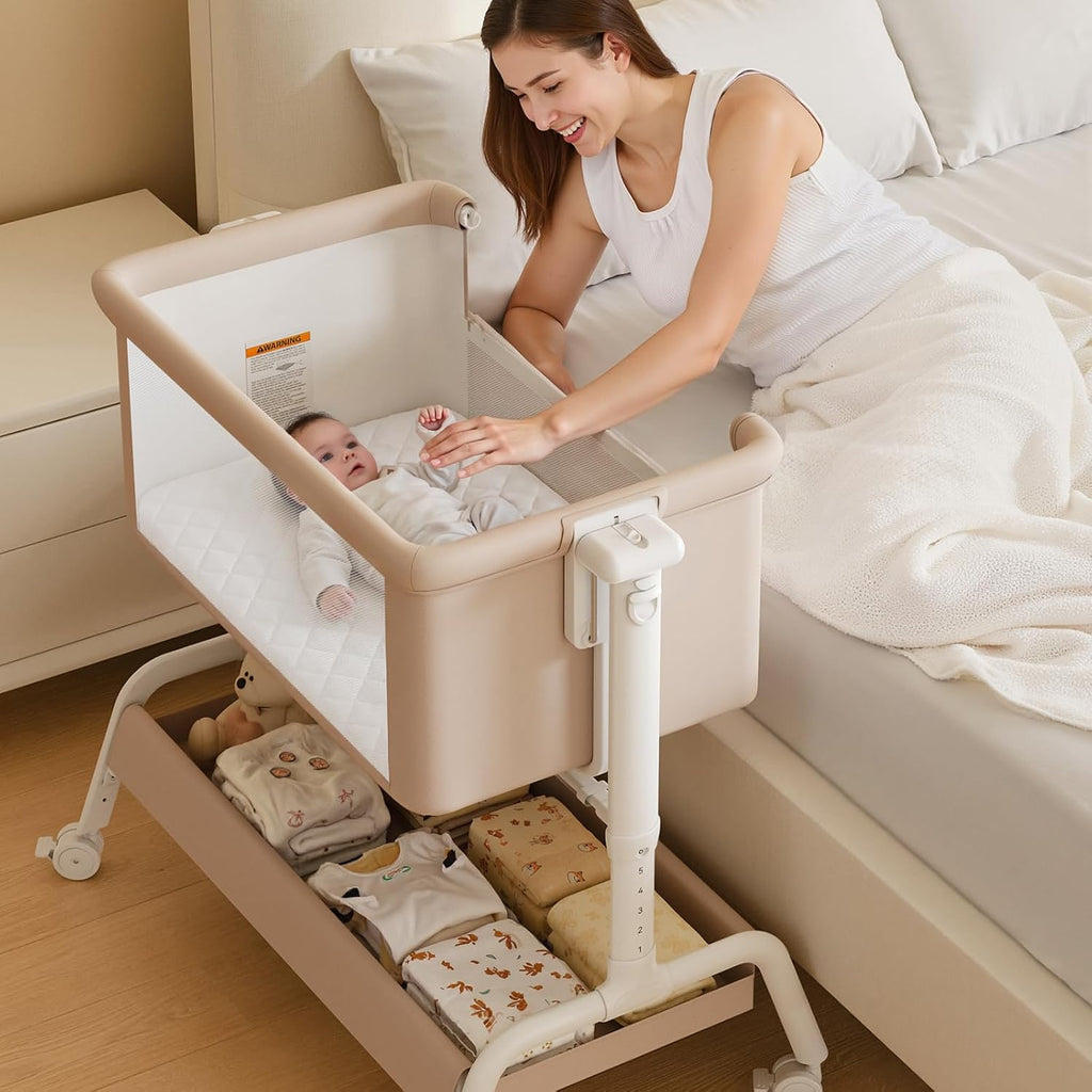 3-in-1 Baby Bassinet, Rocking Bassinet & Bedside Sleeper for Newborn Baby | 6-Level Height, Comfy Mattress
