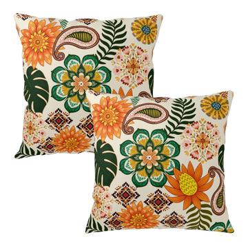 Boho Floral Throw Pillow Covers 18x18 Set of 2 Paisley Mandala Sunflower Tropical Leaves Decorative Pillow Cases