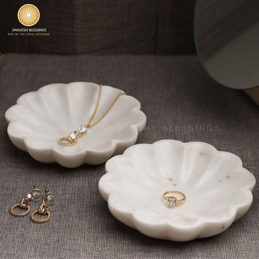 Handcrafted Marble Jewelry Tray, Decorative Trinket Dish for Rings Earrings Necklace Bracelet, Key Bowl, Ideal Gift