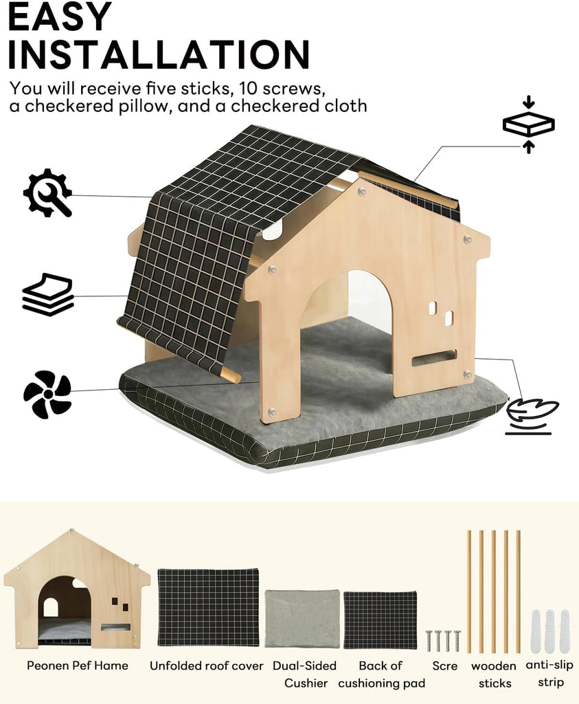Indoor Dog House with Solid Pine Wood Frame, Furniture Style Cat House & Condos for Small Medium Dogs Cats Up to