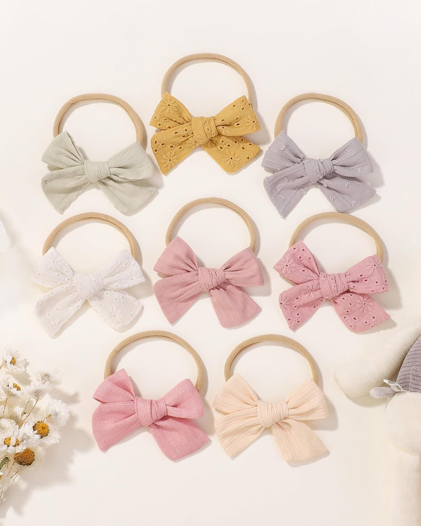12pcs Baby Girls Hair Bows Nylon Elastic Headband Hair Accessories for Infants Toddlers Newborn