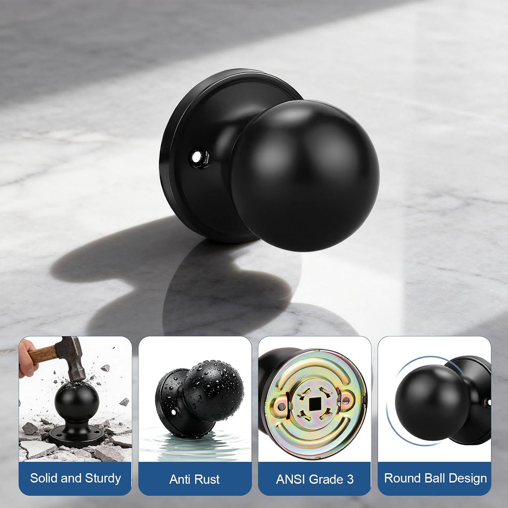 2 Pack Single Side Dummy Door Knob, Matte Black Non-Turning Indoor Door Knob, Closet Door Knobs, Stainless Steel