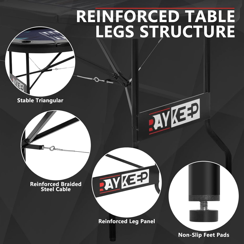 4-in-1 Poker Table Foldable, 8 Player Folding Poker Table w/Interchangeable Texas Holdem/Blackjack Game Mat &