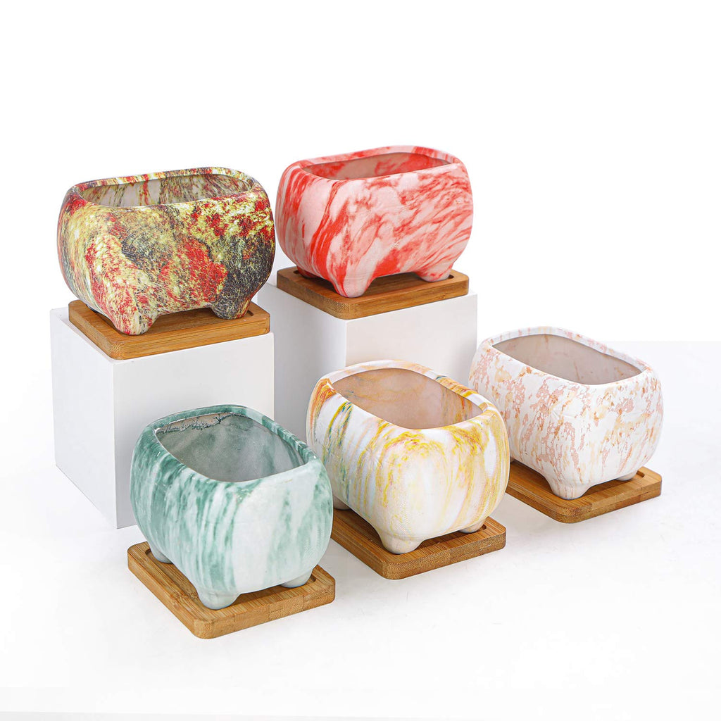 Succulent Pots, 4.7 Inch Rectangular Planters with Drainage Tray Set of 5