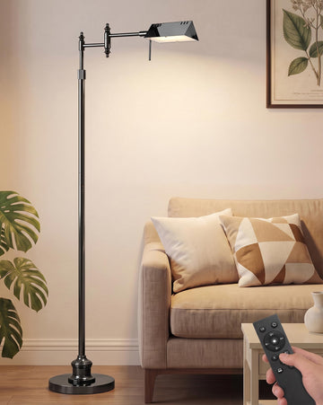 Black Chrome Reading Floor Lamp, Dimmable Pharmacy Standing Lamp