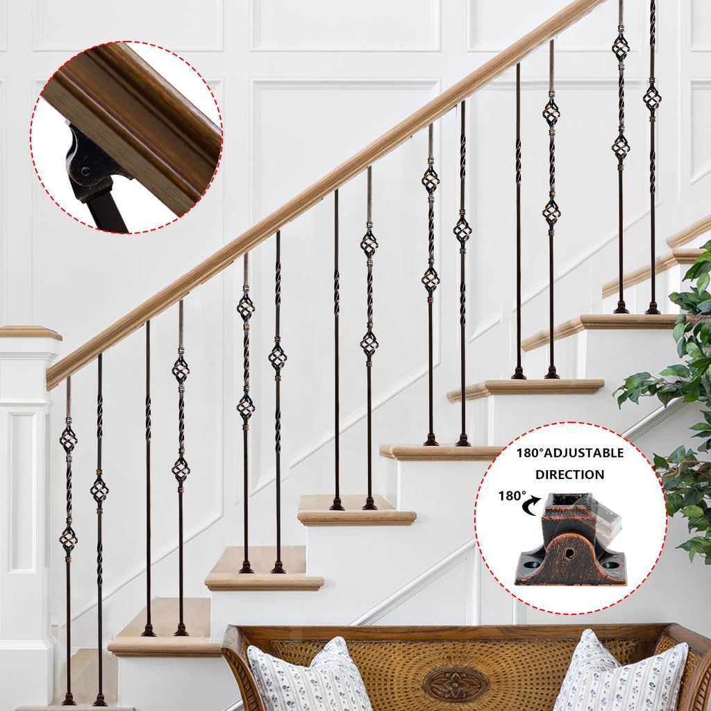 Oil Rubbed Copper Staircase Balusters - 1/2inch x 44inch, Metallic Railing Featuring Radiant Sheen S-Shaped Floral