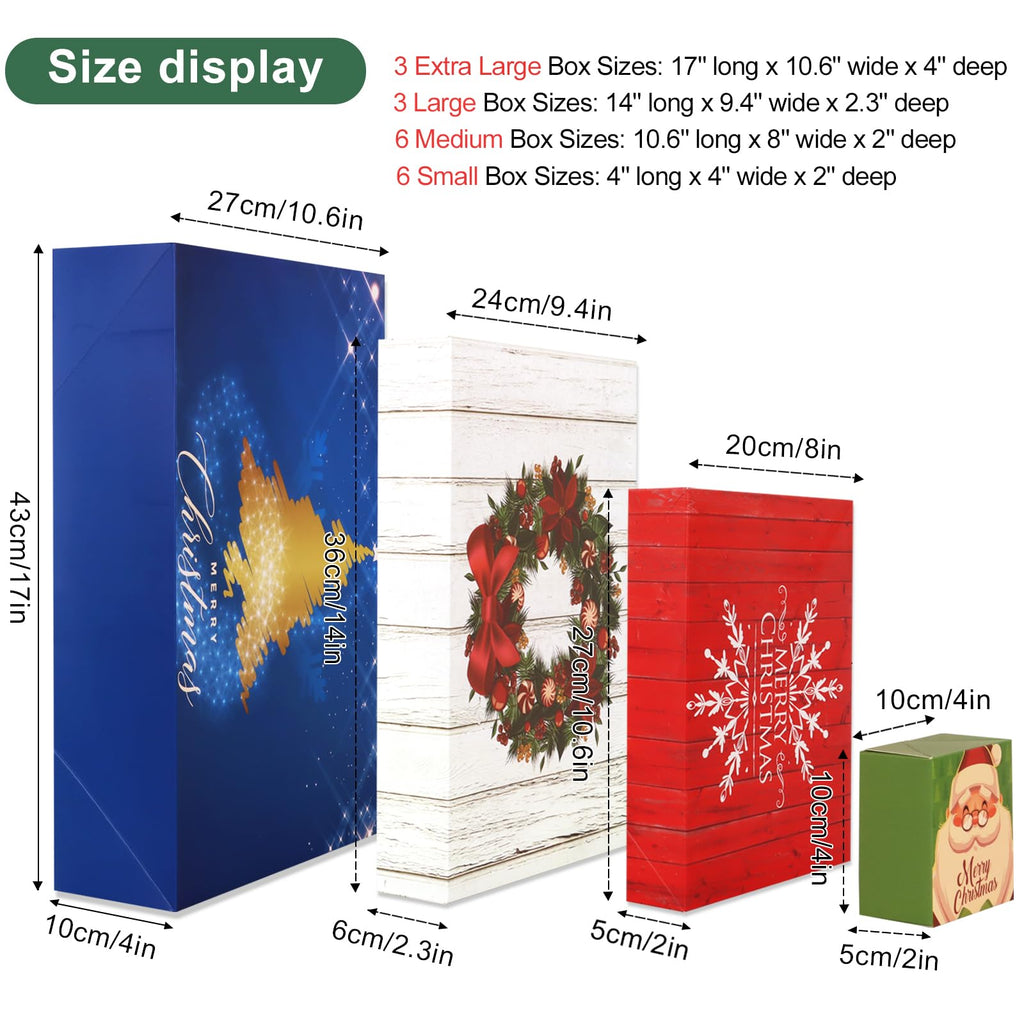 18 Pack Christmas Gift Boxes with Lids, Assorted Sizes for Presents