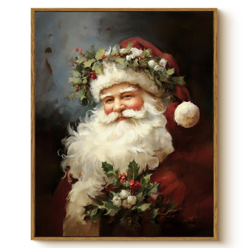 Vintage Santa Claus Christmas Wall Art, 16x20 Framed Canvas Print