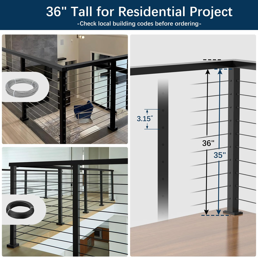 36" Cable Railing Corner Post, Fixed Top Mount 90° L-Drilled One Post Corner Solution, Stainless Steel T304