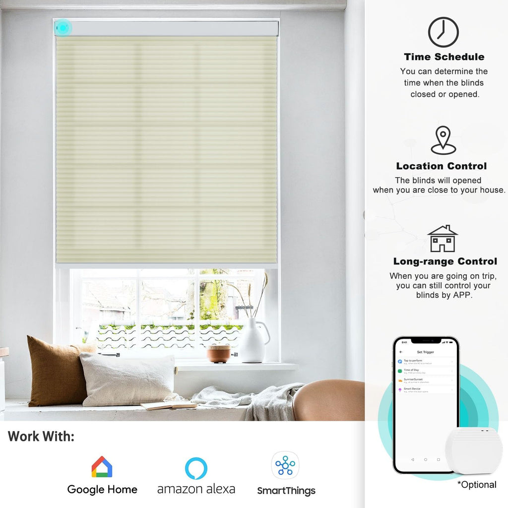 Smart Blinds Cellular Shades for Windows Doors Motorized with Remote Control, Custom Size Automatic Honeycomb Blind