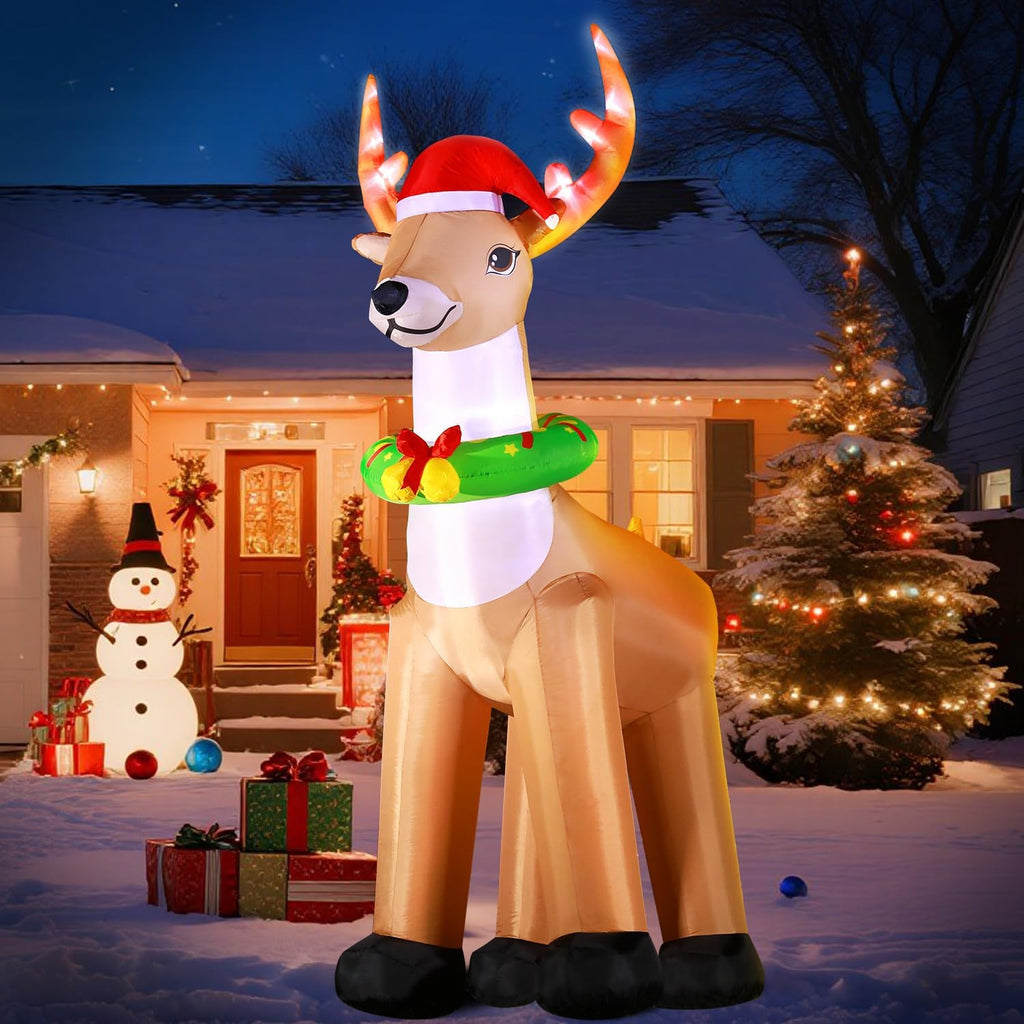 12FT Giant Christmas Inflatable Reindeer Decoration with Chasing LED Lights,Blow Up Yard Decoration for Party Garden