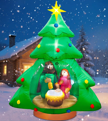 7ft Christmas Tree Inflatable Outdoor Decoration Inflatables Nativity Scene Jesus Blow Up Yard Decorations Built-in