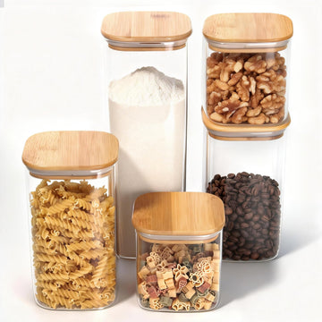 Glass Storage Containers with Lids [Multi-Size Set of 5], Airtight Glass Canisters & Pantry Organization, Clear Food