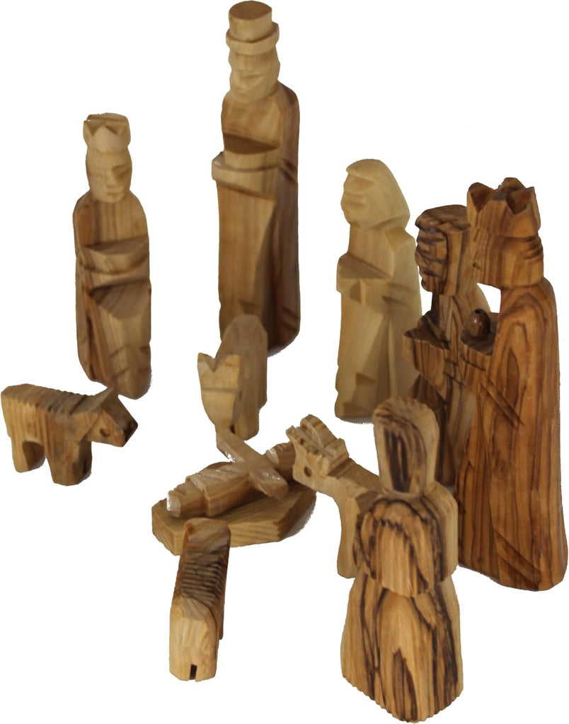 Land Market Olive Wood Children's Nativity Scene - 12-Piece Indoor Wooden Nativity Set, Handmade in Bethlehem