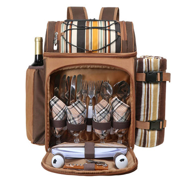 Picnic Basket Backpack for 4 Person with Insulated Leakproof Cooler Compartment, Wine Holder, Fleece Blanket, Cutlery