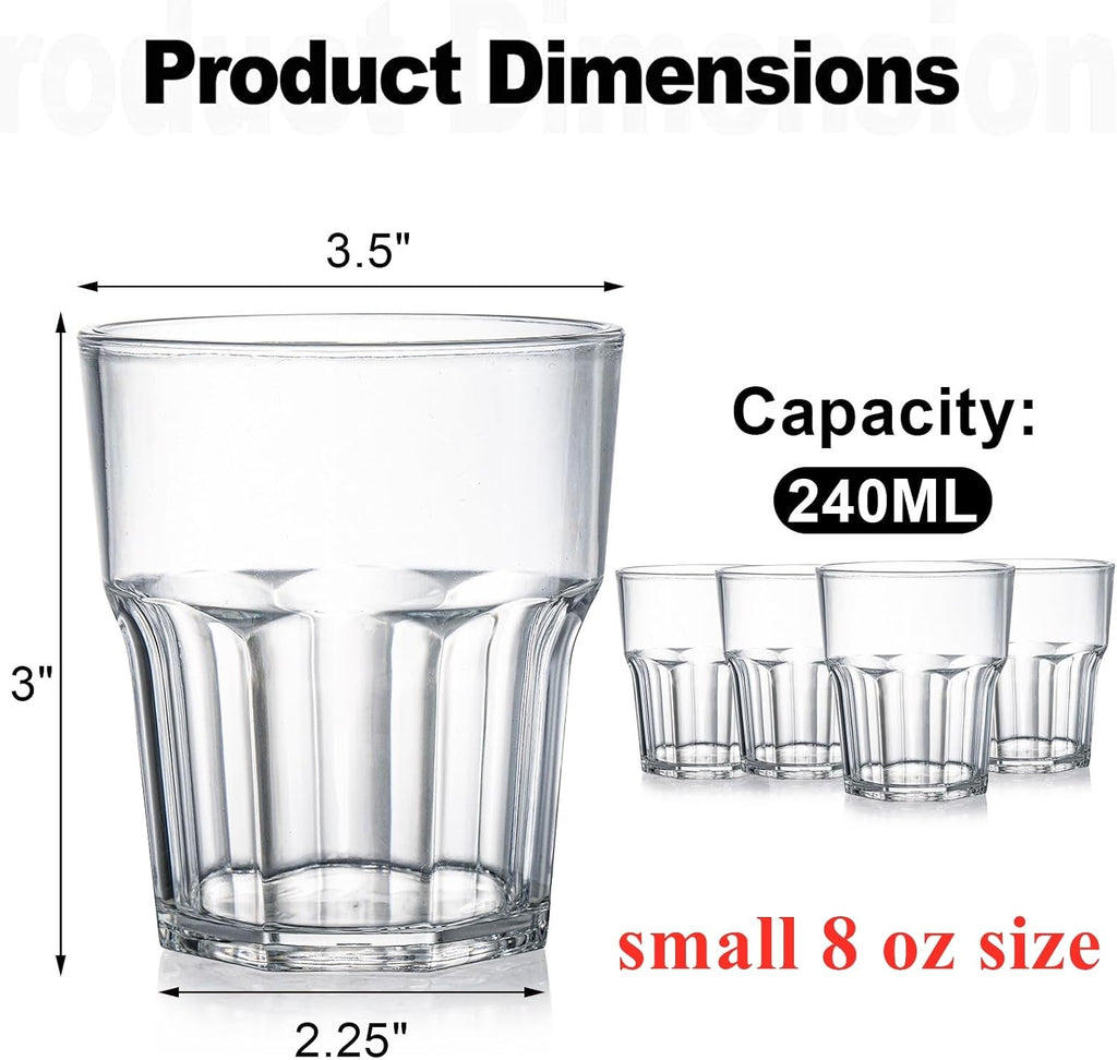 8 Pack Clear Plastic Tumblers Cups, 8 Oz BPA-Free Reusable Drinking Water Cup, Small Mini Stackable Juice Cup