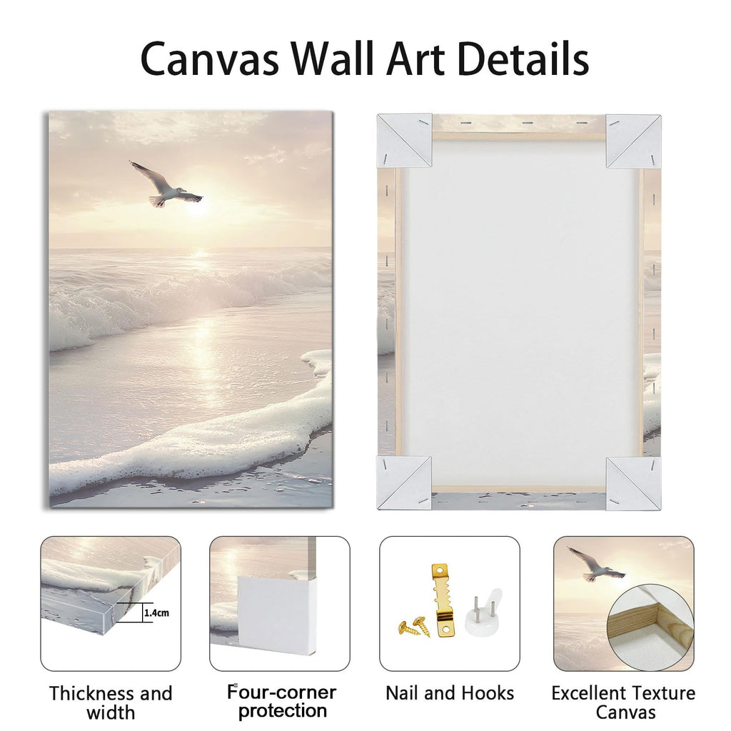 Modern Beige Abstract Beach Botanical Sunset Canvas Wall Art 16"x24"x3